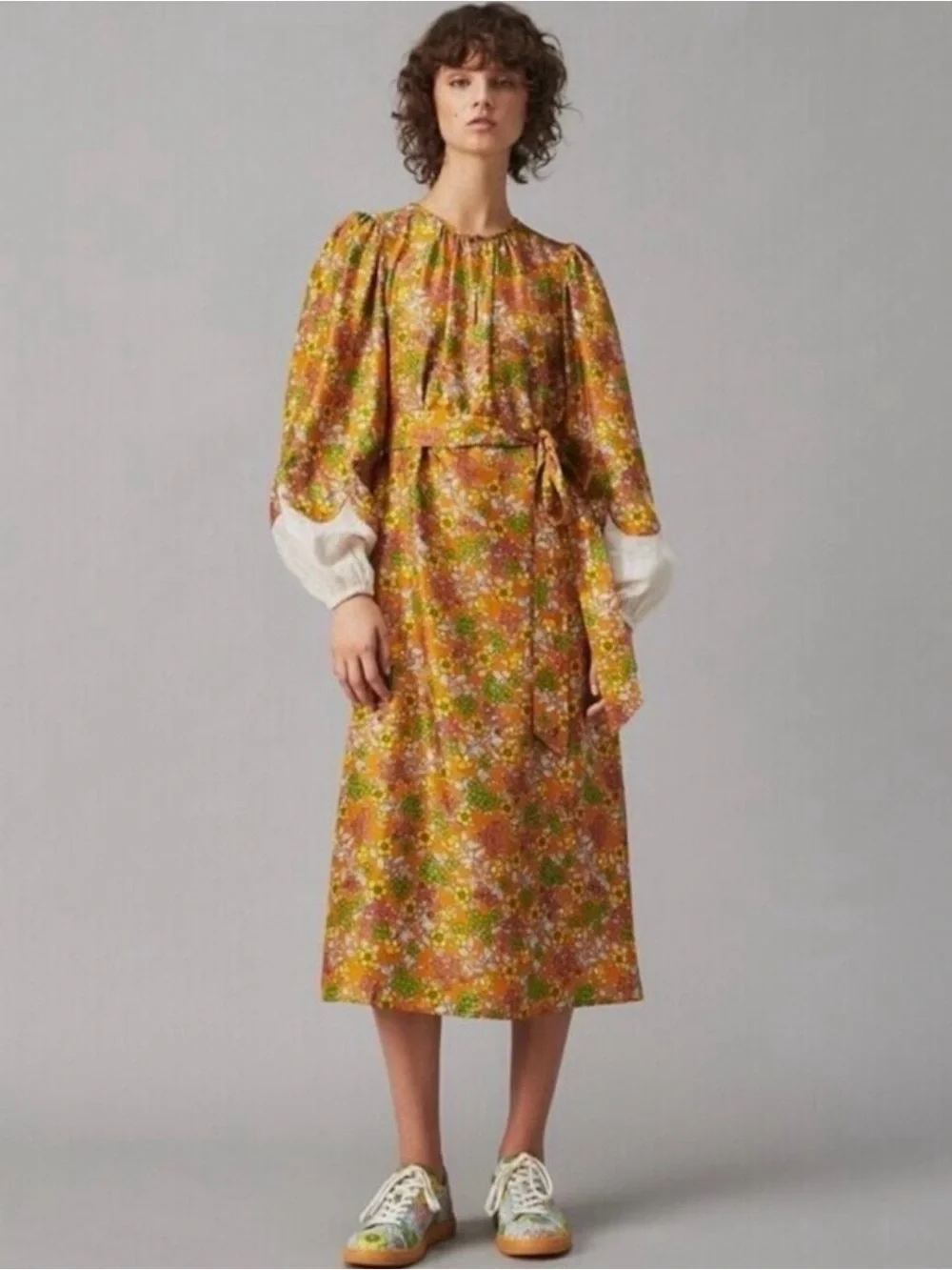 Tory Burch Wallpaper Floral Silk Midi Dress, size S